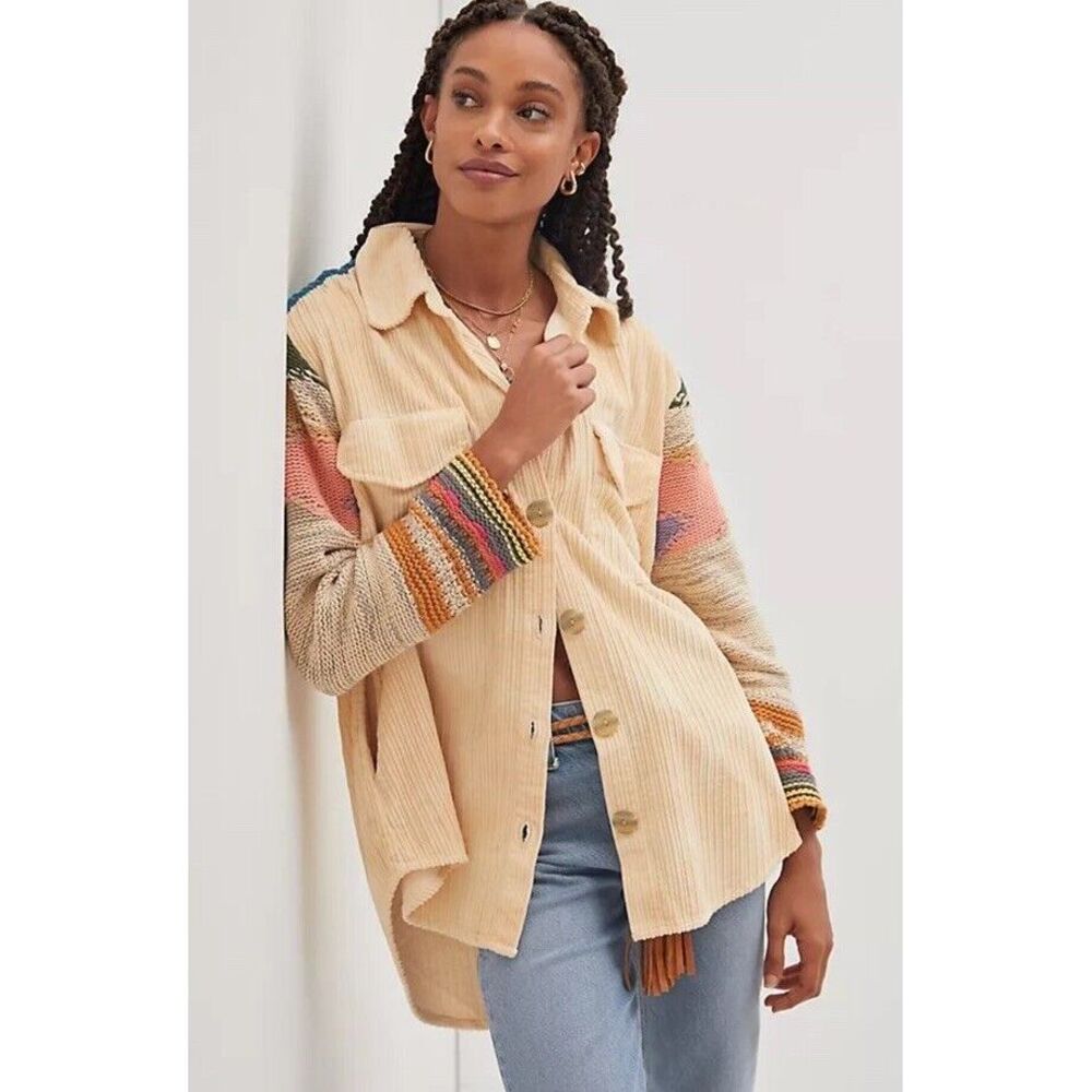 NWT Anthropologie Pilcro Easygoing Corduroy Shirt Jacket Knit Sleeves Sz M